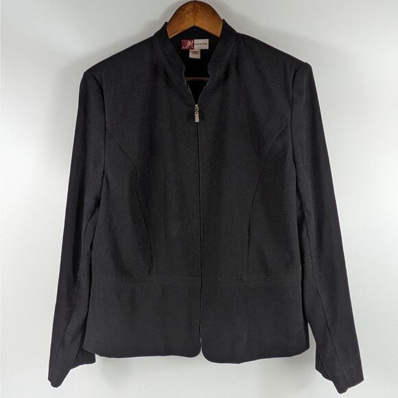 JM Collection Womens Size 14 Black Dress Jacket Long Sleeve Zipper Shoulder Pads - Picture 1 of 8